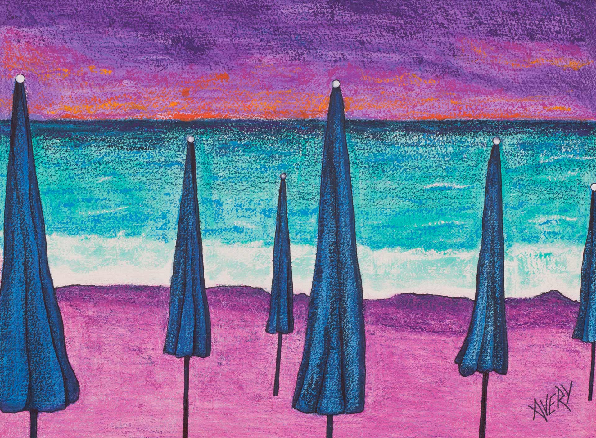Lauren Avery Hutton | Bermuda Umbrellas, watercolor, 10x7, 2002