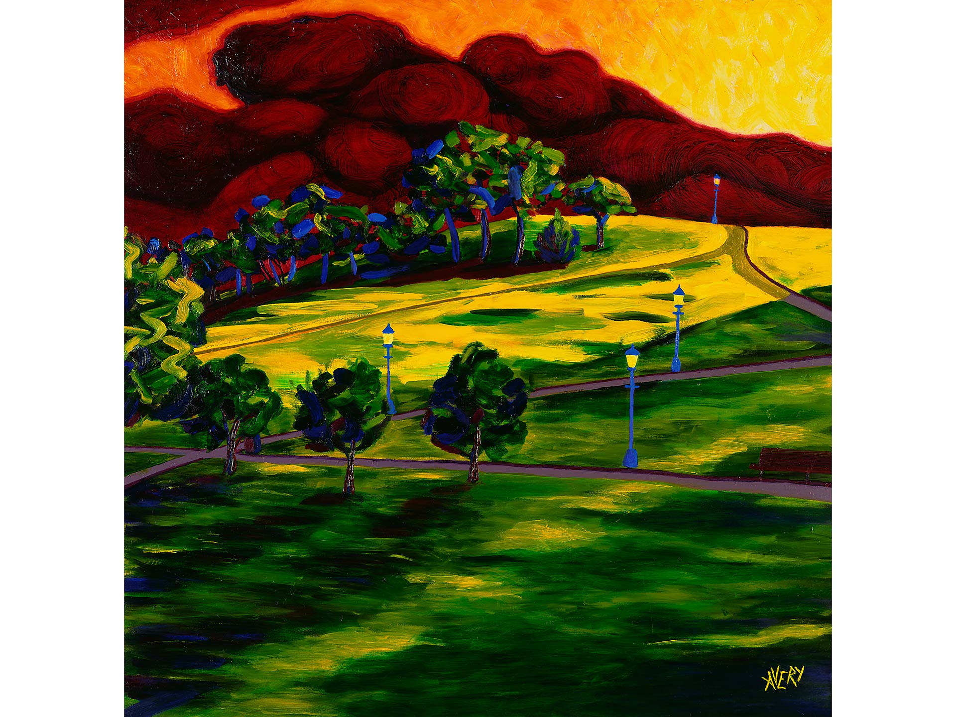Lauren Avery Hutton | Primrose Hill Midsummers Eve, oil on board, 36x36, 1998