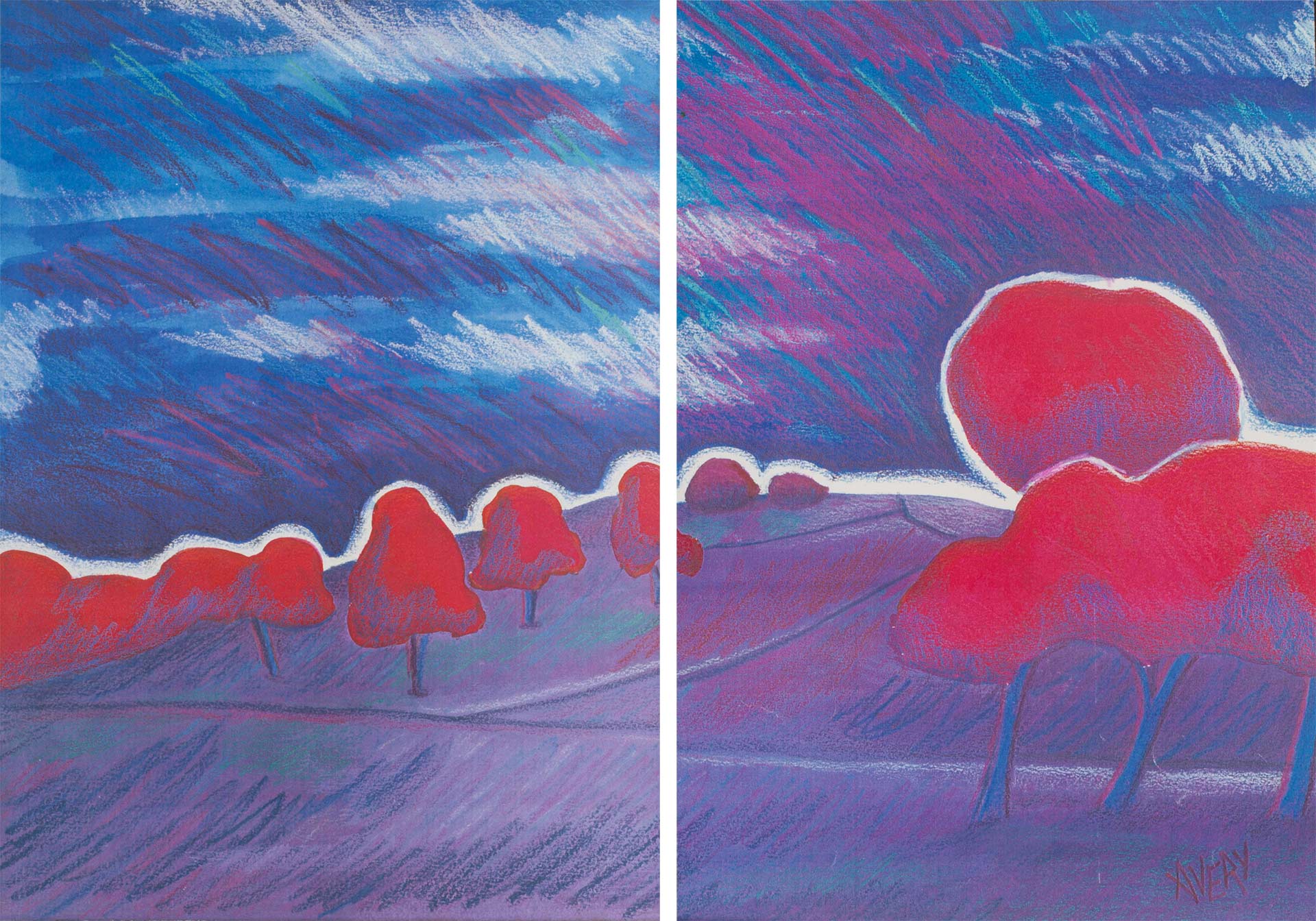 Lauren Avery Hutton | Primrose Hill Storm Diptych, watercolor, 24x16, 1999