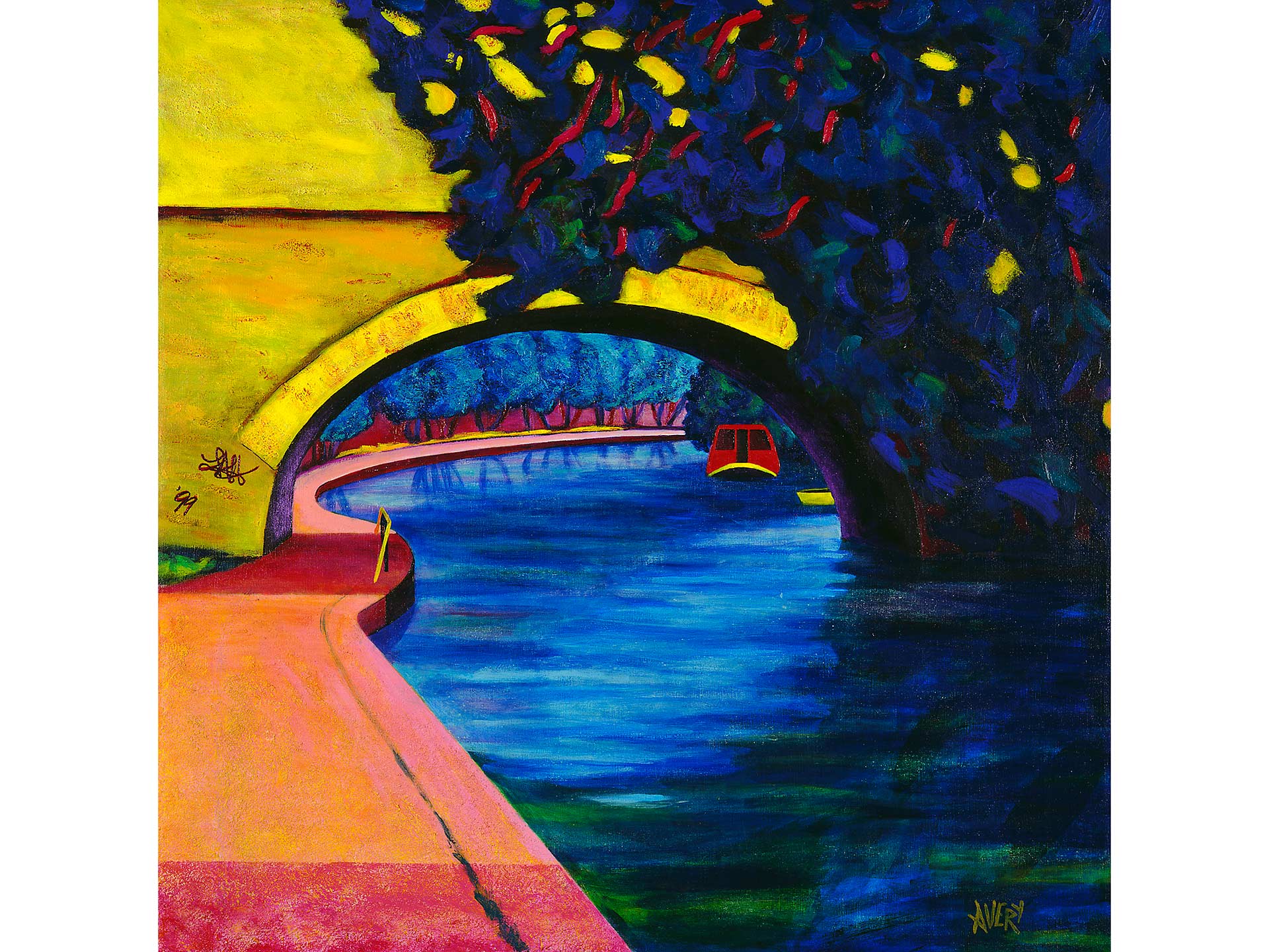 Lauren Avery Hutton | Regents Canal, Primrose Hill, acrylic and sand, 28x28, 1999