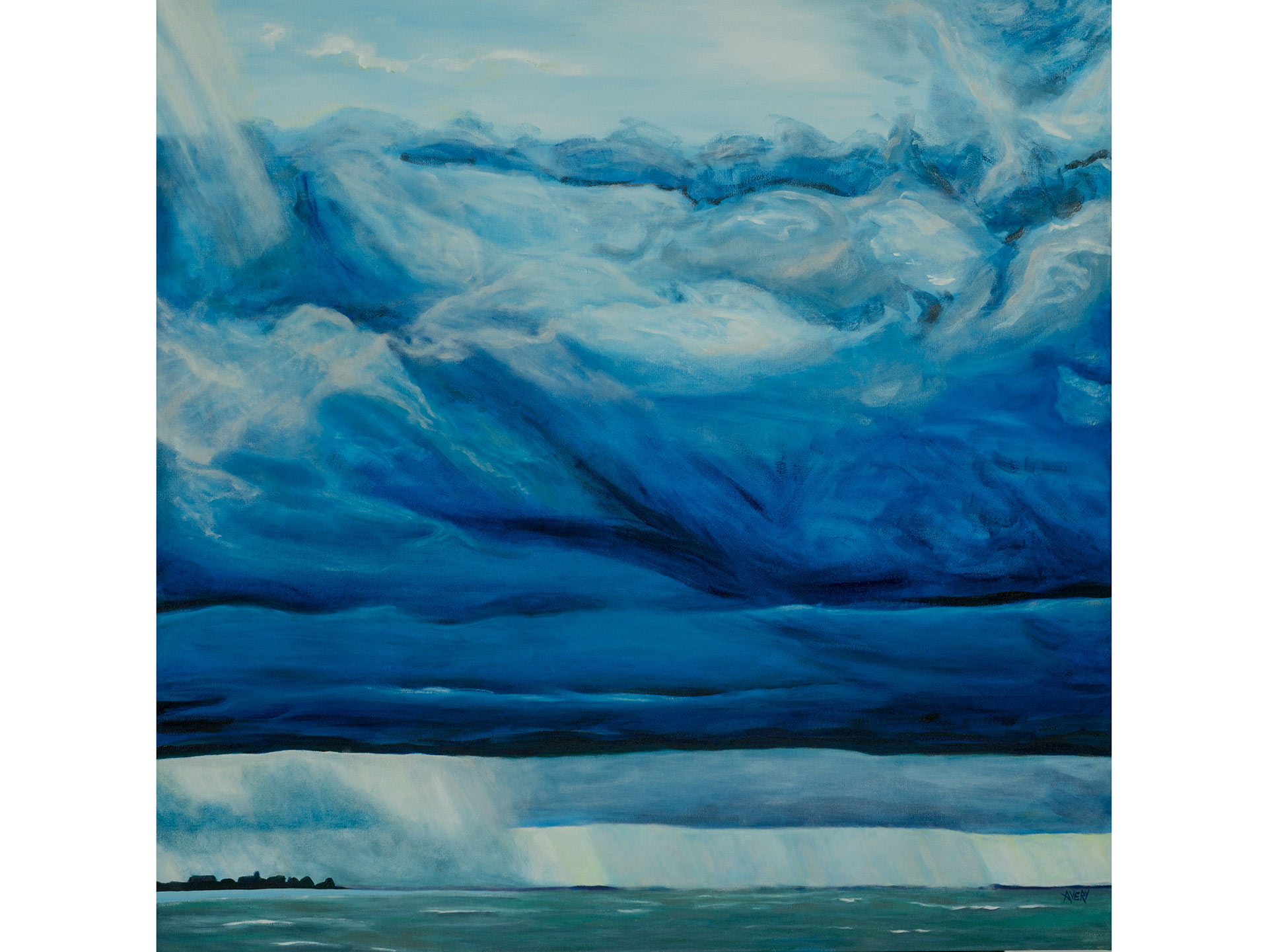Lauren Avery Hutton | skyscape 1, rain must fall, okp, oil, 40x40, 2016