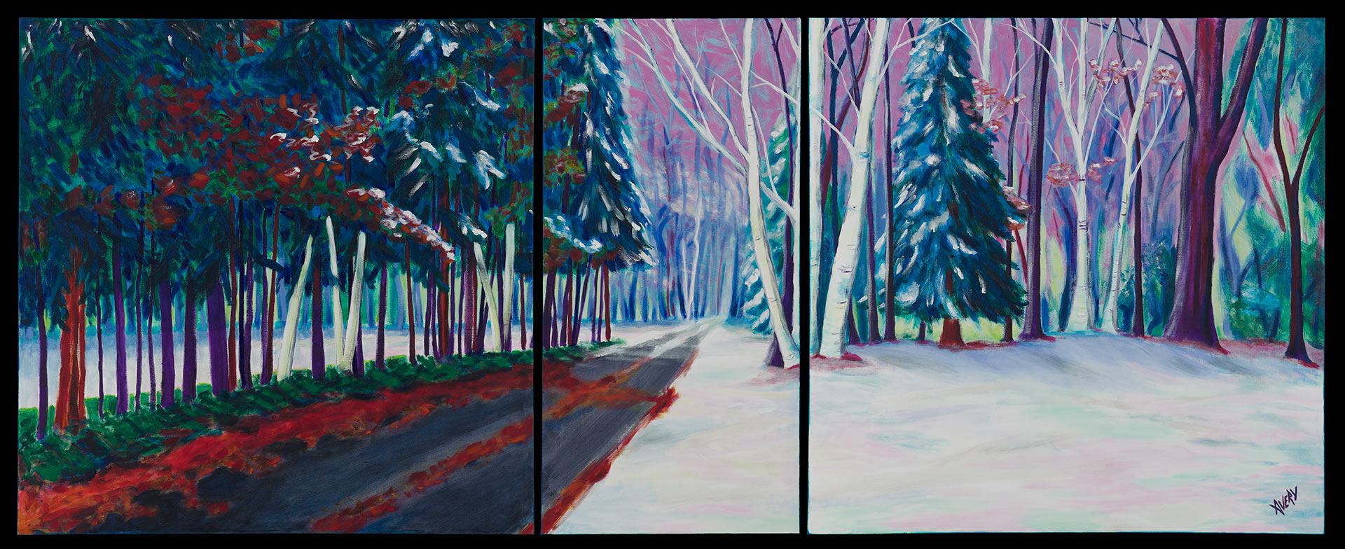 Lauren Avery Hutton | The Road Less Taken 2, oil triptych, 98x39, 2010