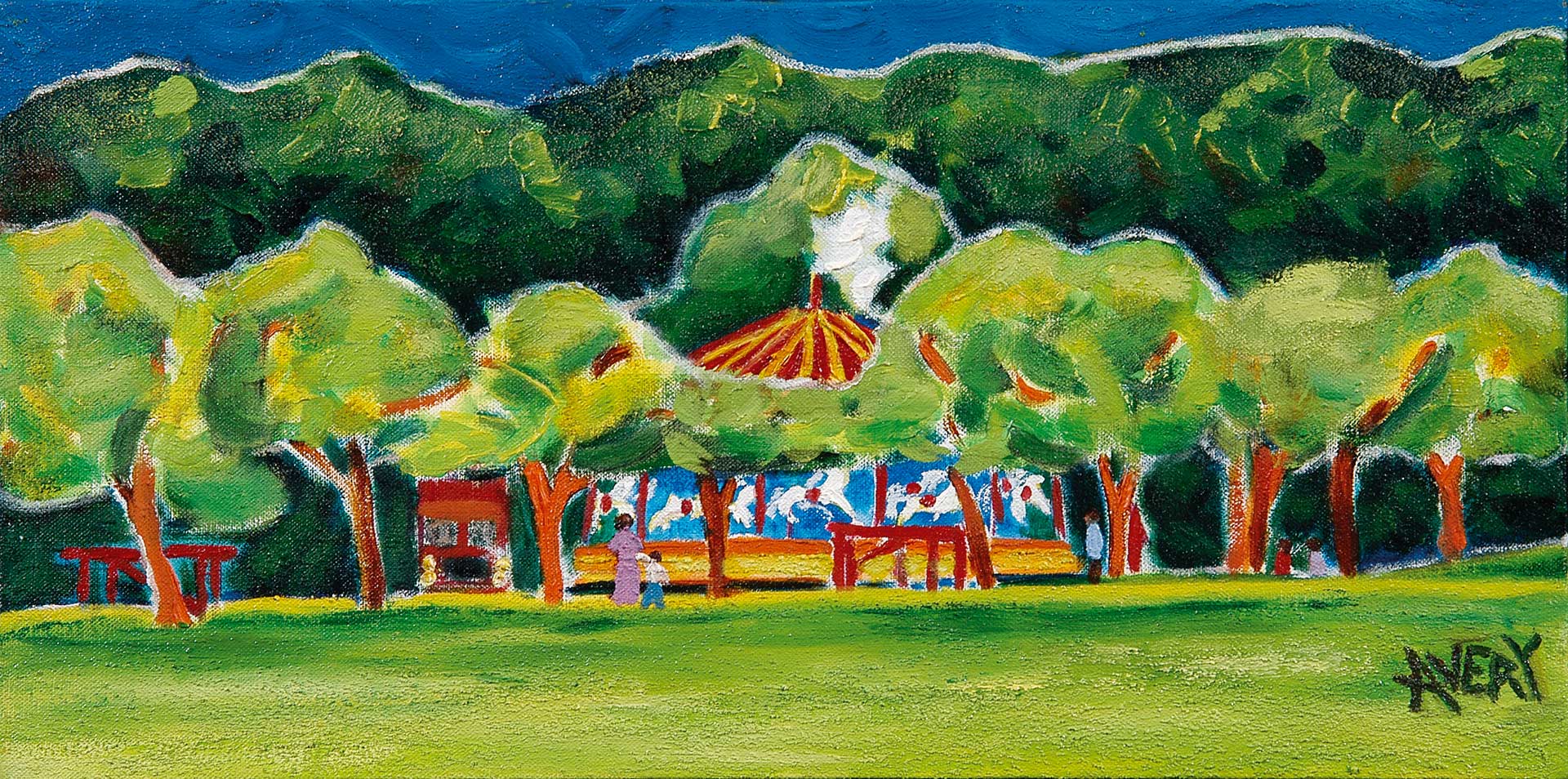 Lauren Avery Hutton | Whipsnade Carousel, oil & sand, 16x8, 2002